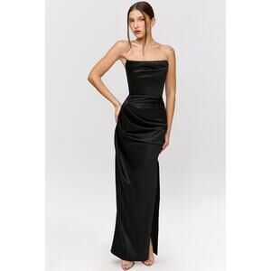 House of CB Adrienne black satin strapless corset maxi - Size XS